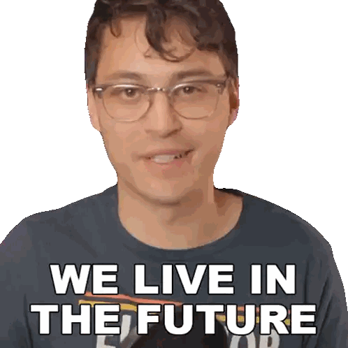Man With Glasses And Blue Shirt Says We Live In The Future Sticker