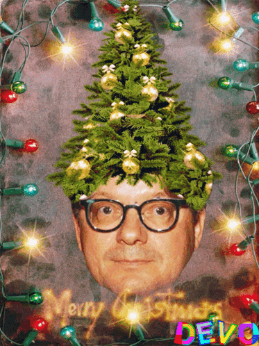 Man With Glasses And Christmas Tree On His Head GIF