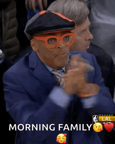 Man With Glasses And Hat Applauds Morning Family GIF