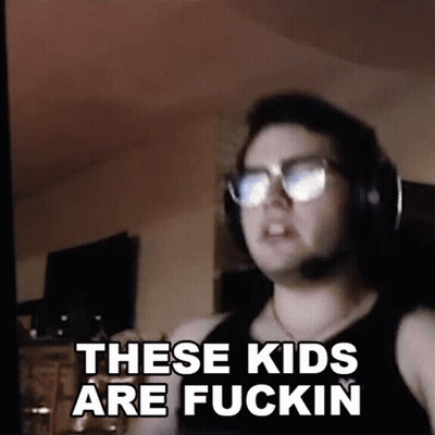 Man With Glasses And Headphones Saying These Kids Are Fuckin GIF