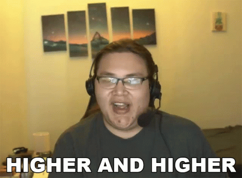 Man With Glasses And Headphones Says Higher And Higher GIF