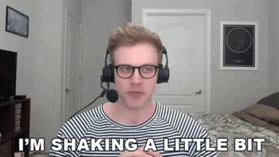 Man With Glasses And Headphones Says I'm Shaking A Little Bit GIF