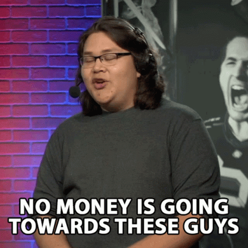 Man With Glasses And Headset Says No Money Going Towards These Guys GIF