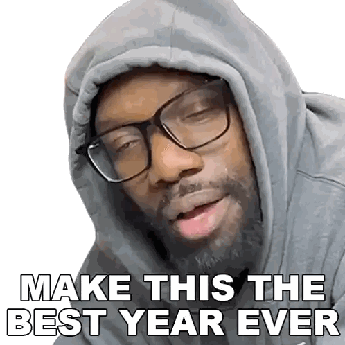 Man With Glasses And Hood Says Make This The Best Year Sticker