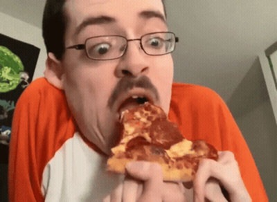 Man With Glasses and Mustache Eating Pepperoni Pizza
