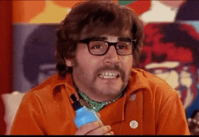 Man With Glasses And Mustache Holding Blue Bottle GIF