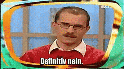 Man With Glasses And Mustache Says Definitiv Nein On TV GIF