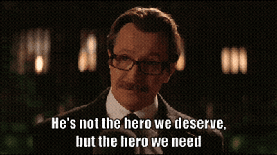Man With Glasses And Mustache Says Not The Hero We Deserve GIF