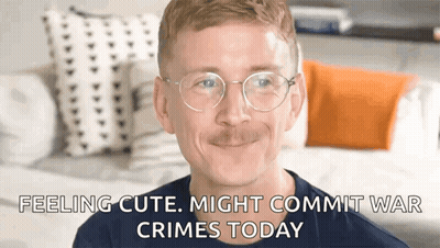 Man With Glasses And Mustache Smiling Feeling Cute Might Commit War Crimes GIF