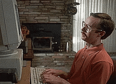Man With Glasses And Mustache Typing On Computer GIF