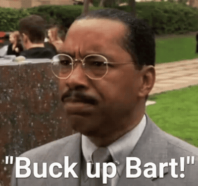 Man With Glasses And Suit Buck Up Bart GIF