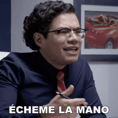 Man With Glasses And Tie Saying Echeme La Mano Holding Pen GIF