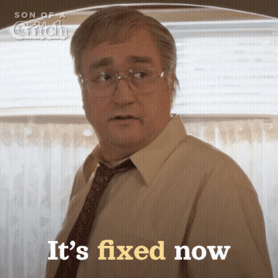 Man With Glasses And Tie Says It's Fixed Now GIF