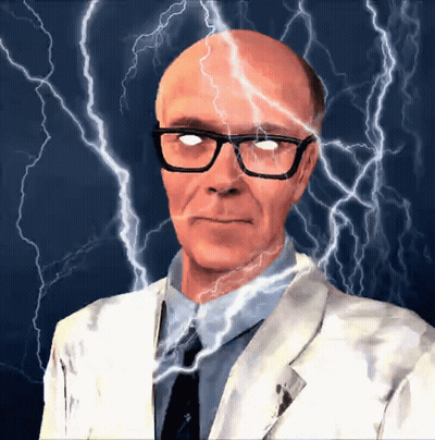 Man With Glasses And White Coat Surrounded By Lightning GIF