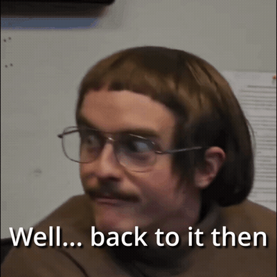 Man With Glasses And Wig Says Well Back To It GIF