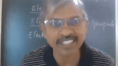 Man With Glasses At Blackboard Saying Electro GIF