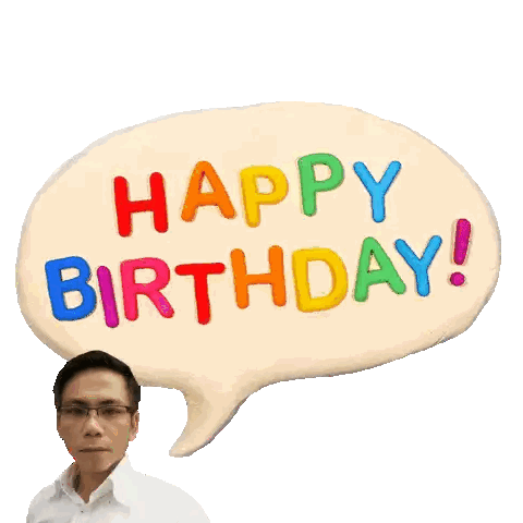 Man With Glasses Behind Happy Birthday Speech Bubble Sticker