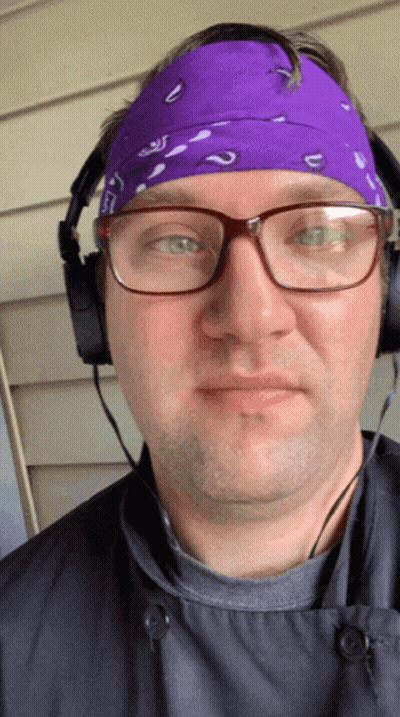 Man With Glasses Headphones And Purple Headband GIF