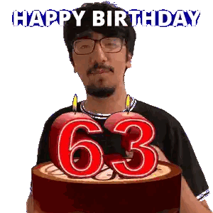 Man With Glasses Holding 63 Cake Sticker