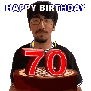 Man With Glasses Holding 70 Cake Sticker