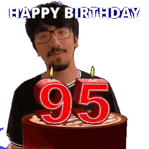 Man With Glasses Holding 95 Birthday Cake Sticker