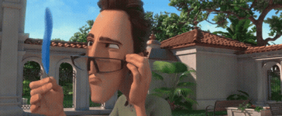 Hombre con gafas sosteniendo bolígrafo azul GIF