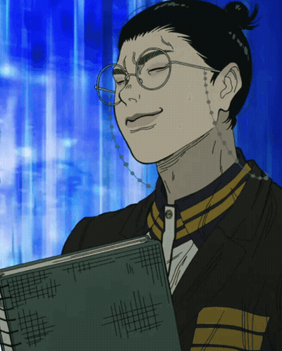 Man With Glasses Holding Book Blue Background GIF