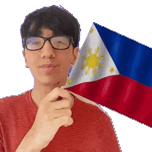 Man With Glasses Holding Filipino Flag Sticker