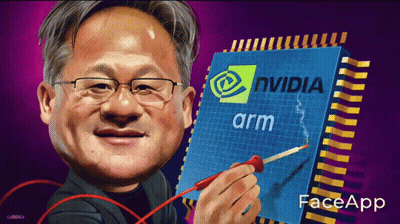 Man With Glasses Holding Nvidia Arm Chip GIF