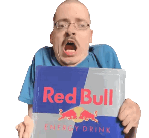 Man With Glasses Holding Red Bull Sticker