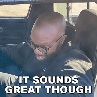 Man With Glasses In Car Saying It Sounds Great Though GIF