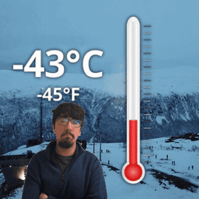 Man With Glasses In Front Of 43°C Thermometer GIF