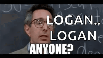 Man With Glasses In Front Of Blackboard Saying Logan Logan Anyone GIF