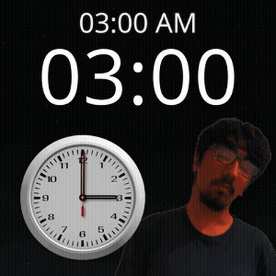 Man With Glasses In Front Of Clock Saying 03:00 AM GIF