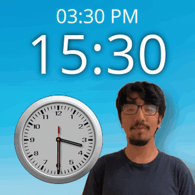 Man With Glasses in Front of Clock Saying 15:30