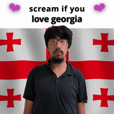 Man With Glasses In Front Of Georgia Flag GIF