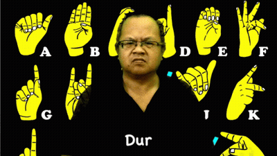 Man With Glasses In Front Of Sign Language Alphabet A B C D E F GIF