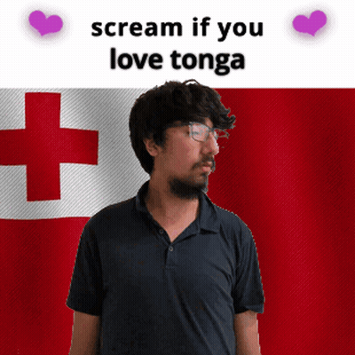 Man With Glasses In Front Of Tonga Flag GIF