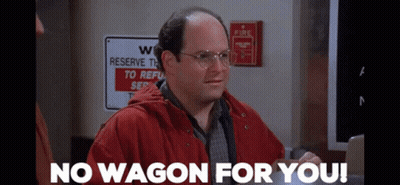 Man With Glasses In Red Jacket Says No Wagon GIF