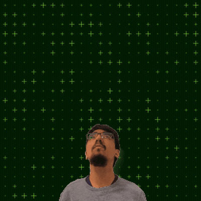 Man With Glasses Looking Up At Glowing Number Five GIF