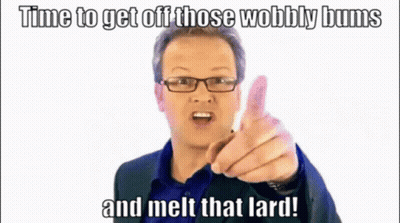 Man With Glasses Pointing Says Time To Get Off Those Wobbly Bums GIF