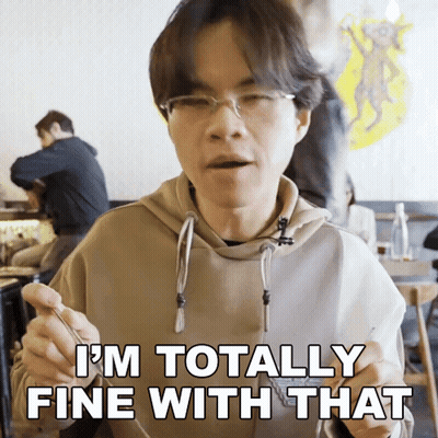 Man With Glasses Saying I'm Totally Fine While Eating GIF