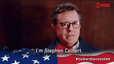 Man With Glasses Says I'm Stephen Colbert Showtime Flag GIF