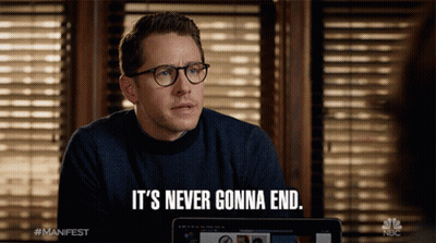 Man With Glasses Says It's Never Gonna End At Laptop GIF