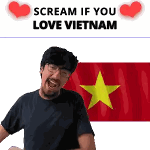 Man With Glasses Screaming At Vietnamese Flag Sticker
