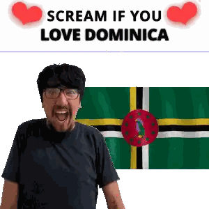 Man With Glasses Screaming Before Dominica Flag Sticker