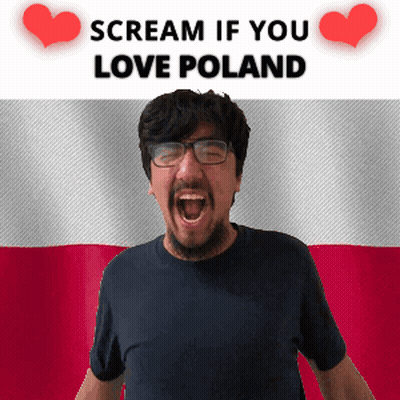 Man With Glasses Screaming In Front Of Scream If You Love Poland Flag GIF