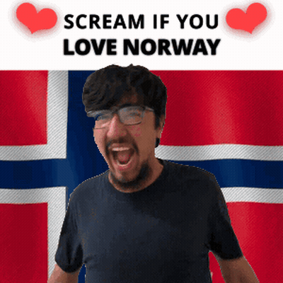 Man With Glasses Screaming Near Norwegian Flag