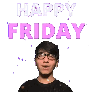 Man With Glasses Smiling In Front Of Happy Friday Sign Sticker