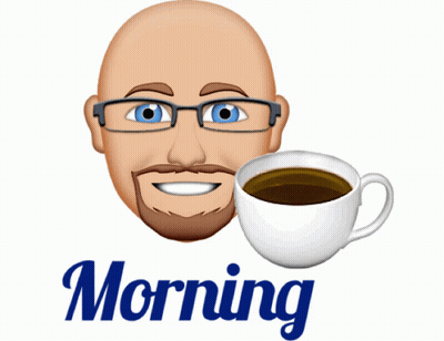 Man With Glasses Smiling Next To Coffee Saying Morning GIF